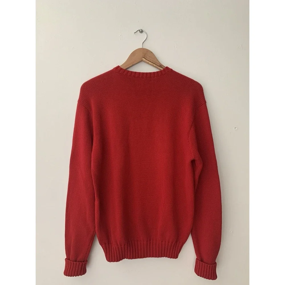 Polo Ralph Lauren Red 100% Cotton Sweater Pullover Crew Neck Prep Ivy Timeless